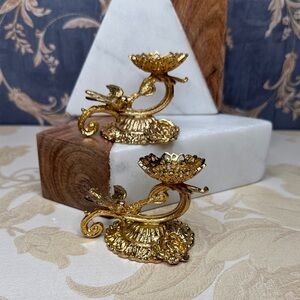 Vintage Estate Ornate Gold Tone Display Stand Candle Holders